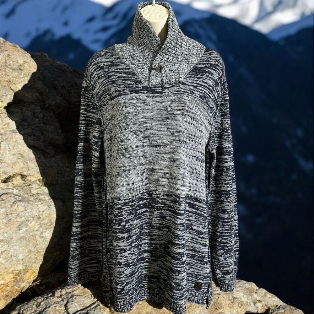 Trash Nouveau Women’s Navy Gray High Cowl Neck High Low Hem Pullover Sweater